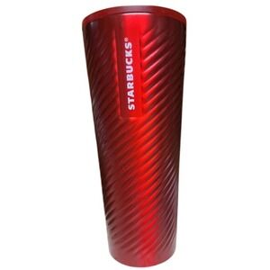 Starbucks 2022 Holiday Red Metallic Swirl Stainless Steel 24oz Tumbler 011137557